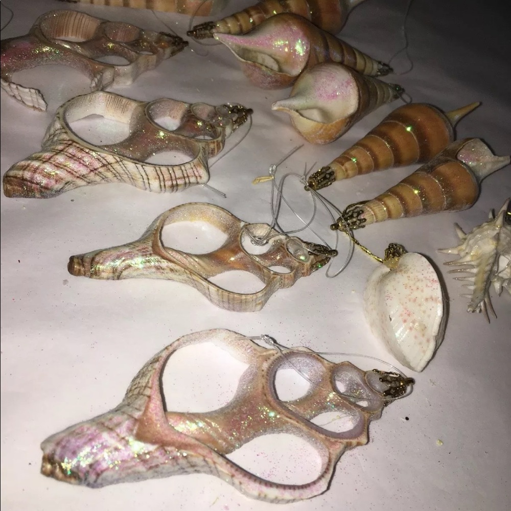 Seashell Christmas TREE ORNAMENTS LOT 12pc sparkly - Picture 3 of 5